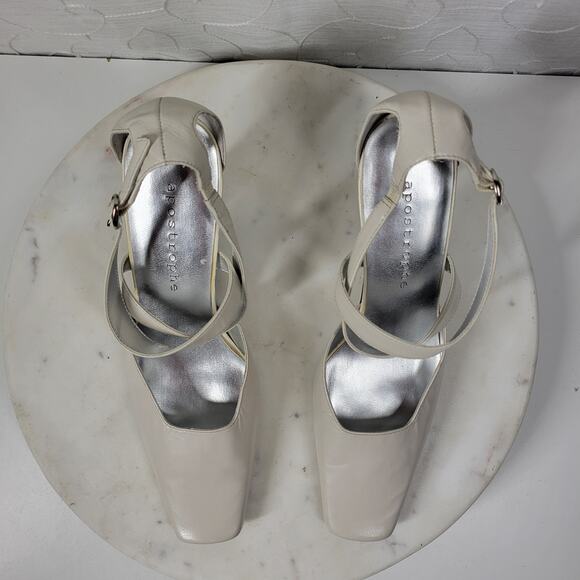 Apostrophe Cate Heels Womens 7.5 White Leather Square Toe Bridal‎ Wedding Party - Picture 6 of 16